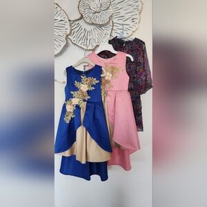 Elegant Blue and Pink Floral Kids Dress Set